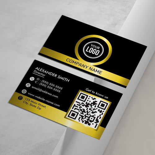 QR Code Black And Gold Professional Company Logo Business Card