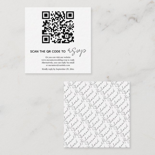 QR code black and white calligraphy RSVP photo Enclosure Card (Front/Back)