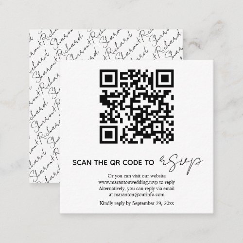 QR code black and white calligraphy RSVP photo Enclosure Card