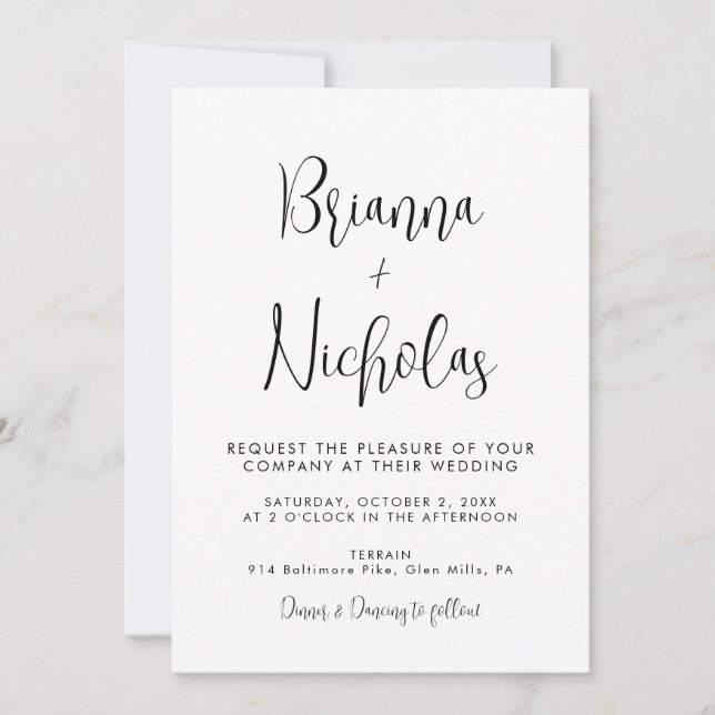 QR Code Black and White Calligraphy Wedding Invitation (Front)