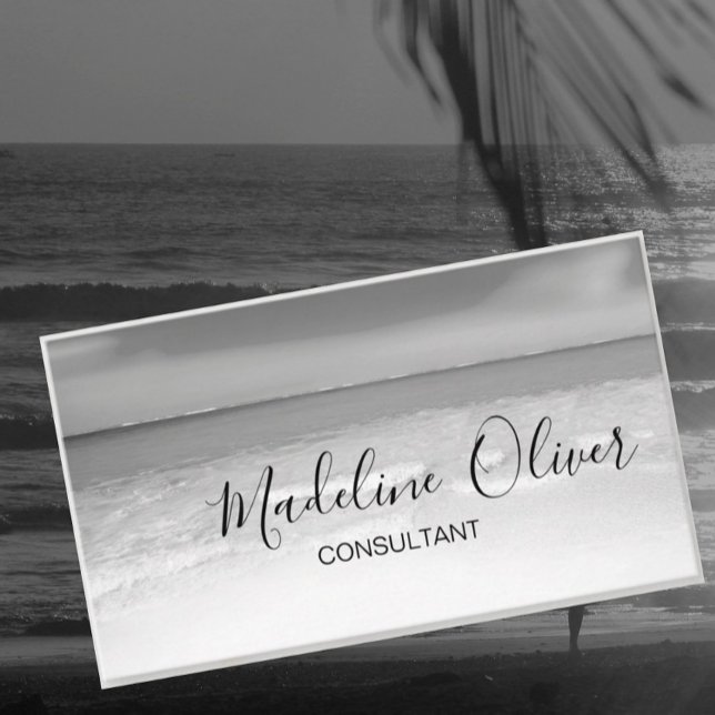 QR Code Black and White Ocean Sea Professional Bus Business Card (Creator Uploaded)