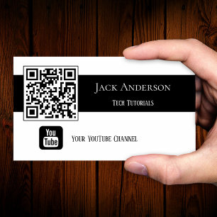 QR Code Black and White Vlogger Business Card