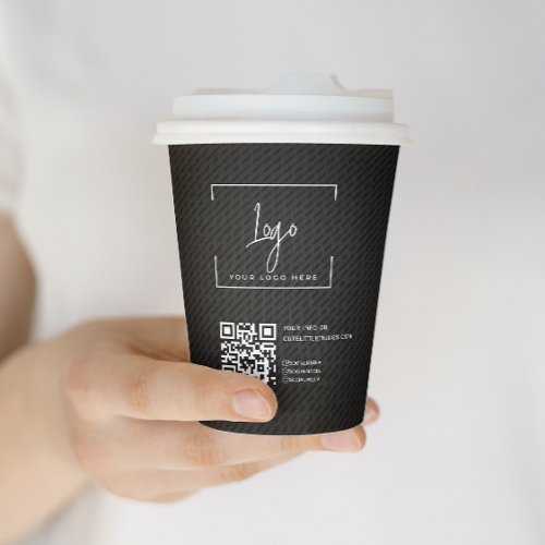 QR code Black Business Logo Minimal Promotional  Paper Cups