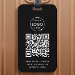 QR Code | Black Business Logo Professional Modern Luggage Tag<br><div class="desc">A simple custom black business QR code keychain template in a modern minimalist style which can be easily updated with your company logo,  QR code and custom text,  eg. scan me to...  #QRcode #logo #keychain #business</div>