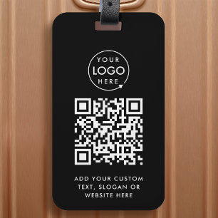 QR Code   Black Business Logo Professional Modern Luggage Tag