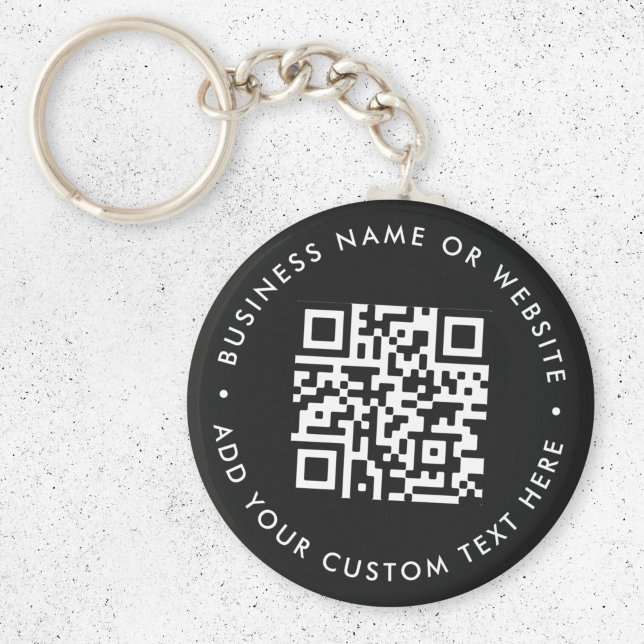QR Code | Black Business Modern Budget Round Keychain (Interactive editable QR code budget keychains to promote your business, products or services.)