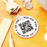 QR Code | Black Business Modern Budget Round Keychain<br><div class="desc">A simple custom white QR code keychain template in a modern minimalist style which can be easily updated with your QR code,  business name or website and custom text,  eg. scan me to... </div>
