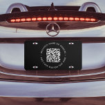 QR Code | Black Business Modern Budget Round License Plate<br><div class="desc">A simple custom black QR code license plate template in a modern minimalist style which can be easily updated with your QR code,  business name or website and custom text,  eg. scan me to...  #QRcode #business</div>