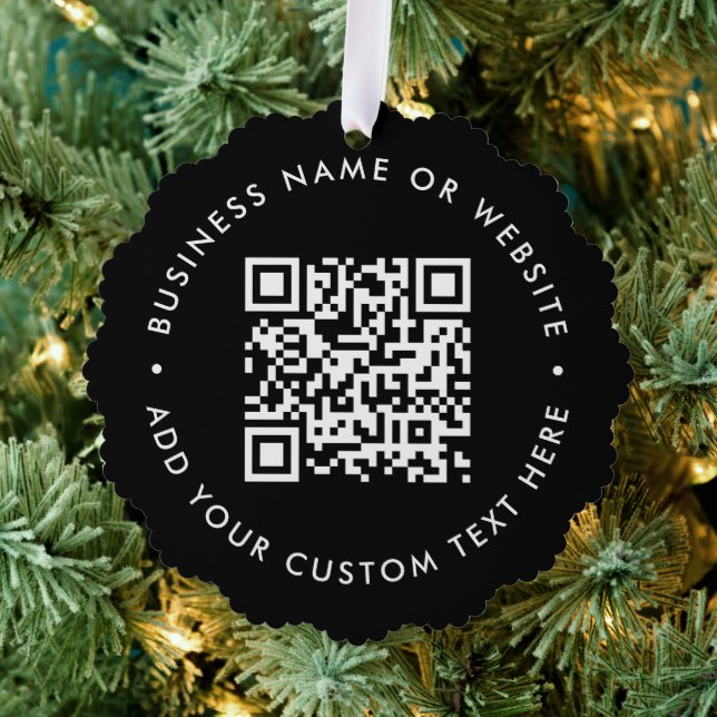 QR Code | Black Business Modern Christmas Ornament Card (Insitu (Tree))