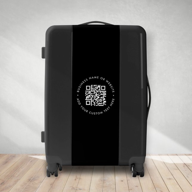QR Code | Black Business Modern Minimalist Stylish Luggage (Interactive editable QR code luggage to promote your business, products or services.)