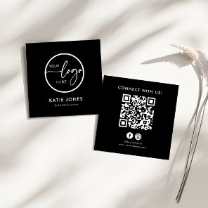 QR Code Black Custom Logo Connect with Us Square Business Card