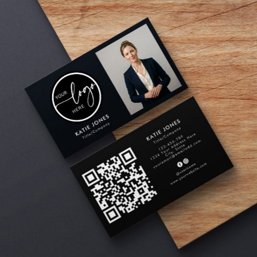 QR Code Black Custom Photo Your Logo Business Card