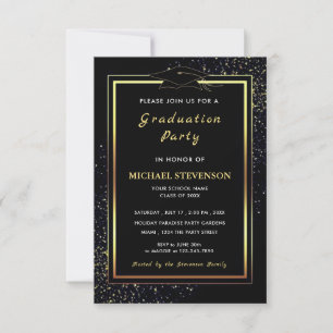 QR Code Black Gold Graduation Invitations Example