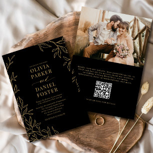 QR Code Black Gold Photo Elegant Wedding Invitation