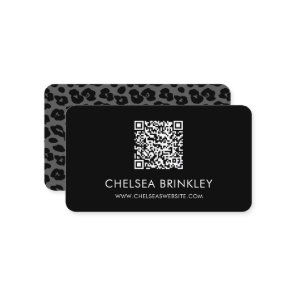 QR Code Black Leopard Print Business Card