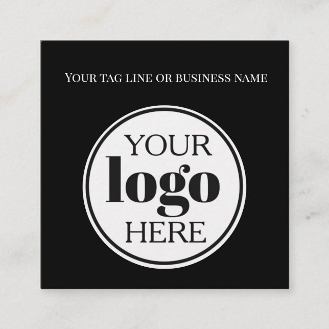 QR Code Black Logo Simple White Square Business Card (Front)