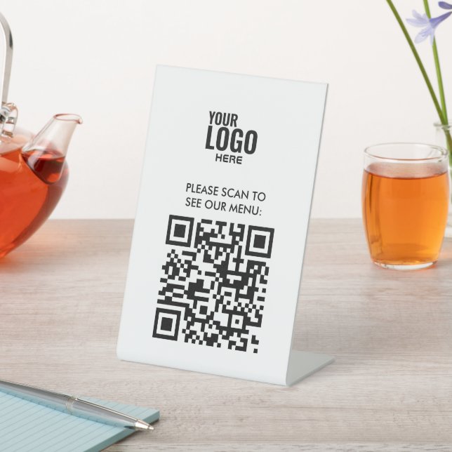 QR Code Black Menu Logo Contactless Modern Cafe Pe Pedestal Sign (In SItu)