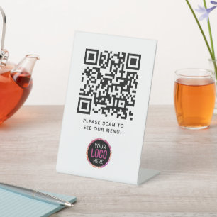 QR Code Black Menu Logo Contactless Modern Cafe Pe Pedestal Sign