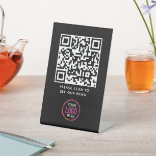 QR Code Black Menu Logo Contactless Modern Cafe Pe Pedestal Sign