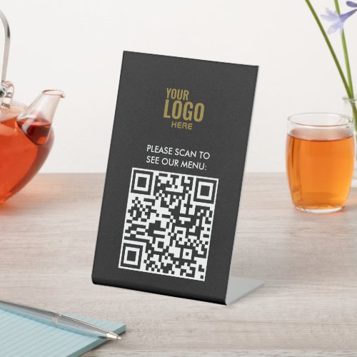 QR Code Black Menu Logo Contactless Modern Cafe Pe Pedestal Sign