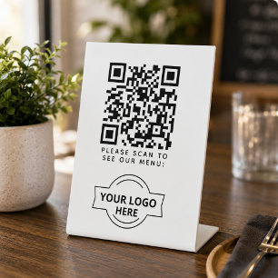 QR Code Black Menu Logo Contactless Modern Cafe Pedestal Sign