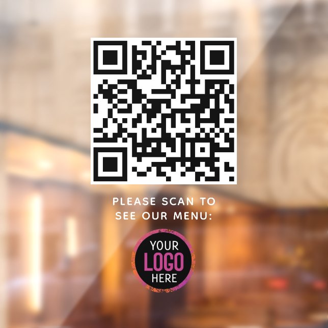 QR Code Black Menu Logo Contactless Modern Cafe  Window Cling (Sheet 2)
