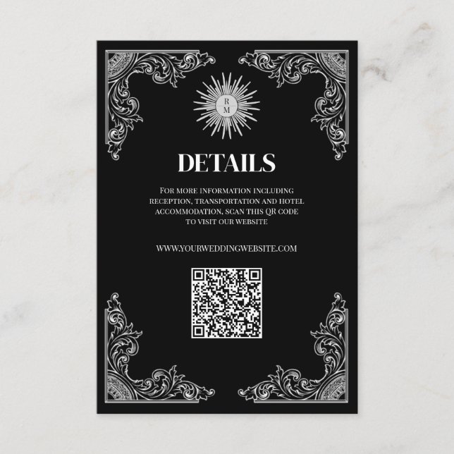 QR Code Black Minimal Wedding Details  Enclosure Card (Front)