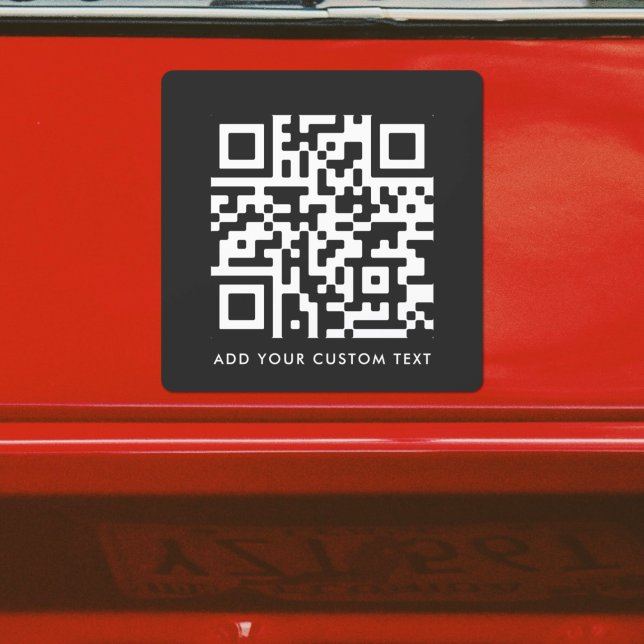 QR Code | Black Minimalist Modern Your Text Car Magnet (Versatile car magnet template with interactive QR code & text for business or personal use.)