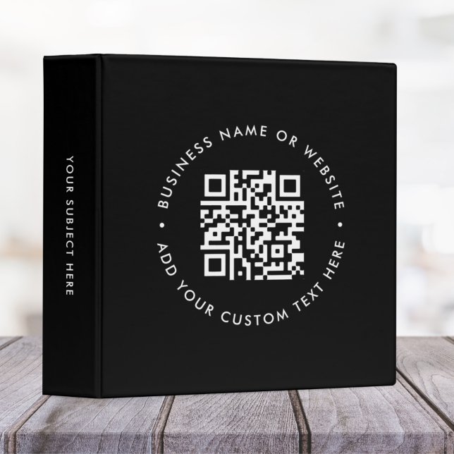QR Code | Black Modern Minimal Stylish Business 3 Ring Binder (Interactive editable QR code ring bingers to promote your business, products or services.)