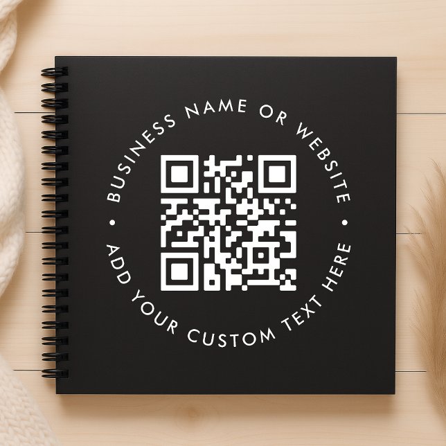 QR Code | Black Modern Minimal Stylish Business Notebook (Interactive editable QR code spiral notebooks to promote your business, products or services.)