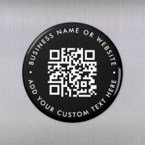 QR Code | Black Modern Minimalist Round Magnet