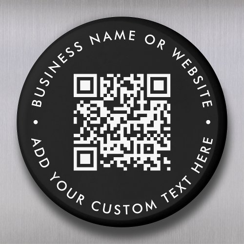 QR Code  Black Modern Minimalist Round Magnet