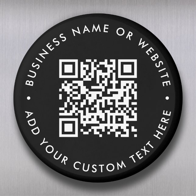 QR Code | Black Modern Minimalist Round Magnet (Interactive editable QR code value magnets to promote your business, products or services.)