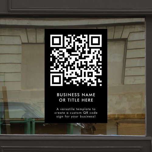 QR Code  Black Modern Minimalist Simple Business Window Cling