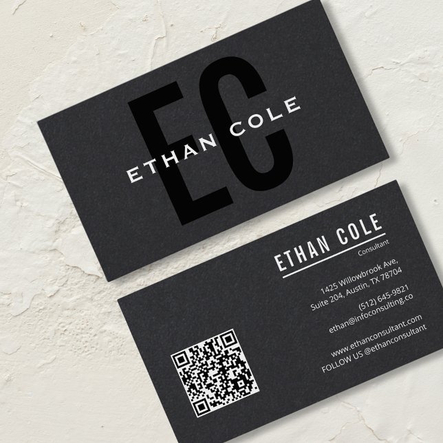 QR Code Black Modern professional Business Card (Creator Uploaded)