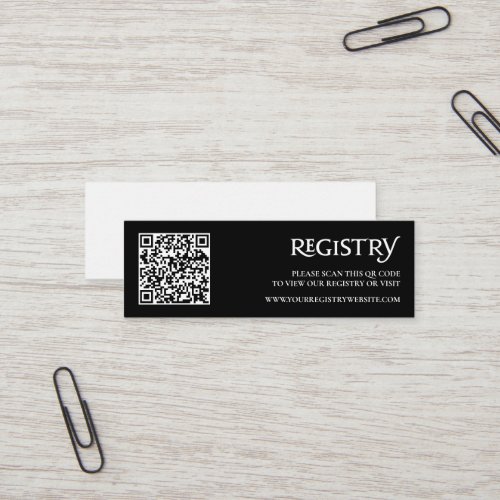 QR Code Black Modern Royal Chic Registry Enclosure Mini Business Card