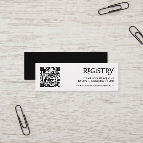 QR Code Black Modern Royal Chic Registry Enclosure Mini Business Card