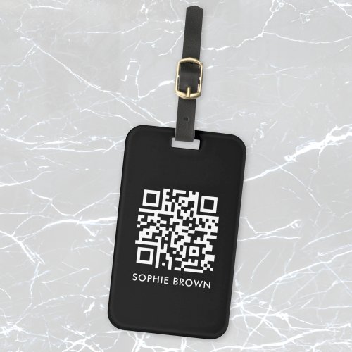 QR Code Black Modern Stylish Virtual Contact Lost Luggage Tag