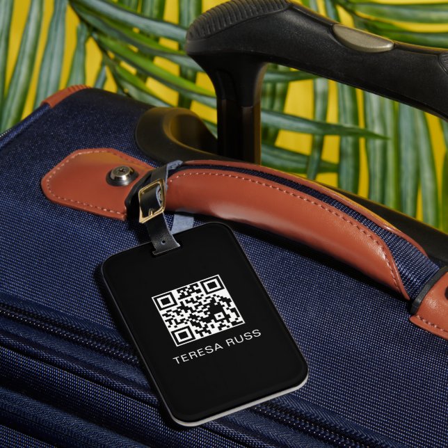 QR Code Black Modern Stylish Virtual Contact Tag (Front Insitu 1)