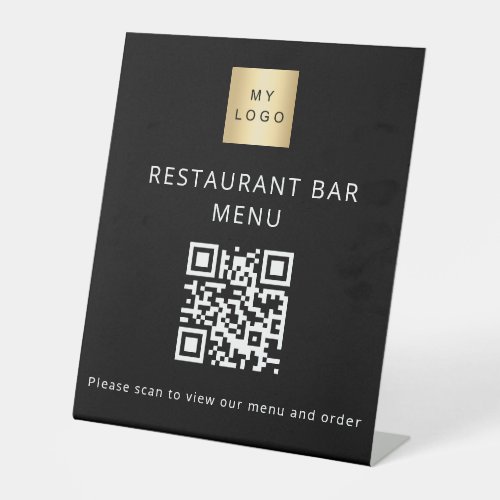 QR code black restaurant cafe bar scan menu Pedestal Sign