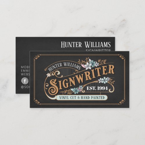 QR Code Black Vintage Signwriter Signs  Displays Business Card