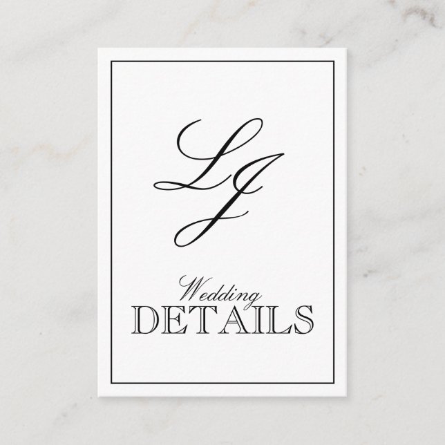QR Code Black & White Calligraphy Monogram Details Enclosure Card (Front)