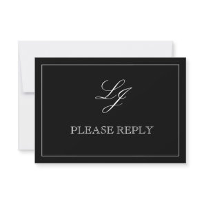 QR Code Black & White Calligraphy Monogram Wedding RSVP Card