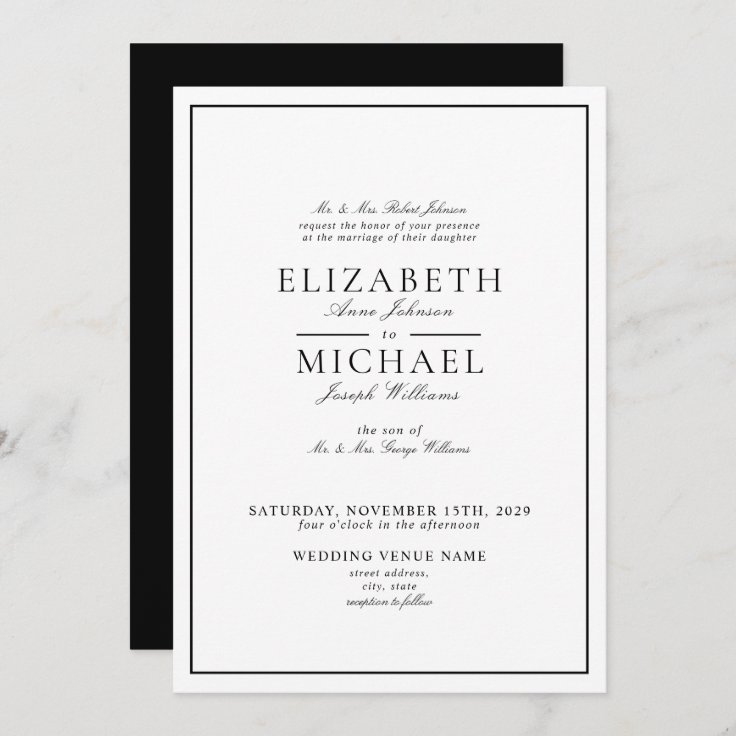 QR Code Black & White Classic Script Wedding Invitation | Zazzle