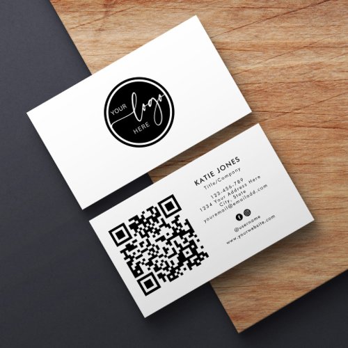 QR Code Black White Custom Circle Your Logo Business Card