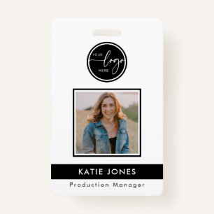 QR Code Black White Custom Logo Employee Photo ID Badge