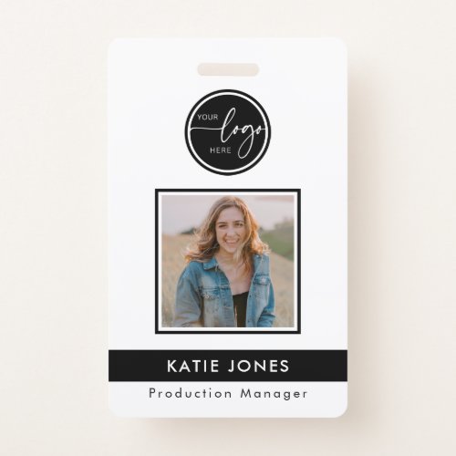 QR Code Black White Custom Logo Employee Photo ID Badge