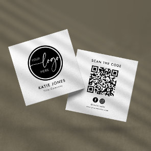 QR Code Black White Custom Logo Scan the Code Square Business Card