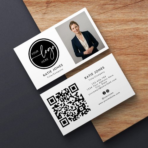 QR Code Black White Custom Photo Your Logo Business Card