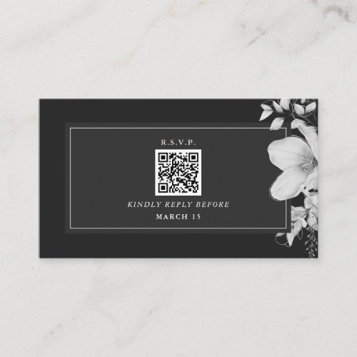 QR Code Black  White Floral Wedding RSVP Enclosure Card